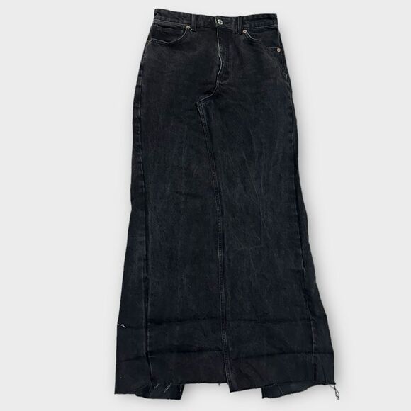 Custom Reworked Zara Black Denim Jean Maxi Skirt With Slit Raw Hem Maxi Skirt - Picture 5 of 12